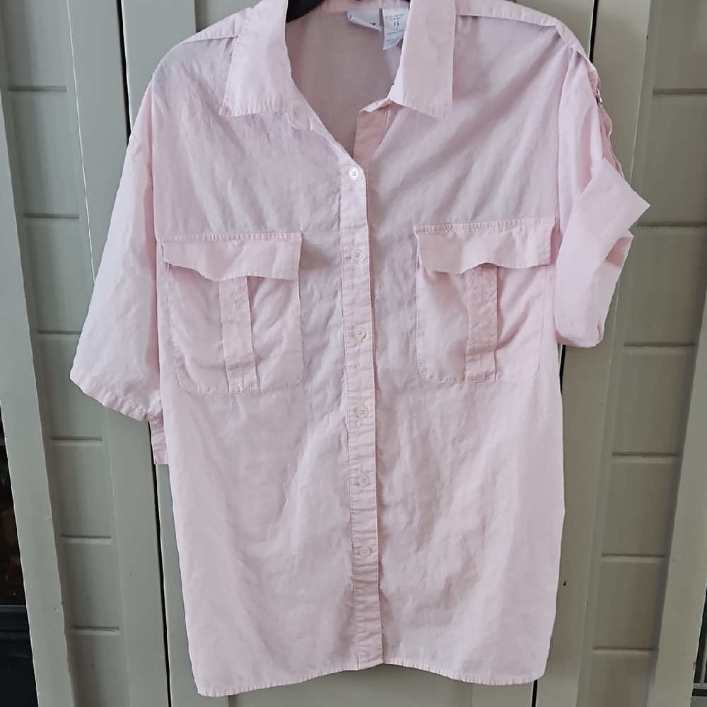 Together Blush Pink Cotton Shirt With Detail Cuff Sleeve Sz 16